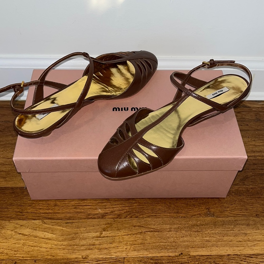Miu Miu Brown Leather Strappy Sandals